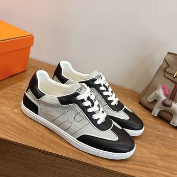 Hermes Match Sneakers in Canvas and Calfskin Leather Grey/Black 2026 H261863 (XC-260304148)