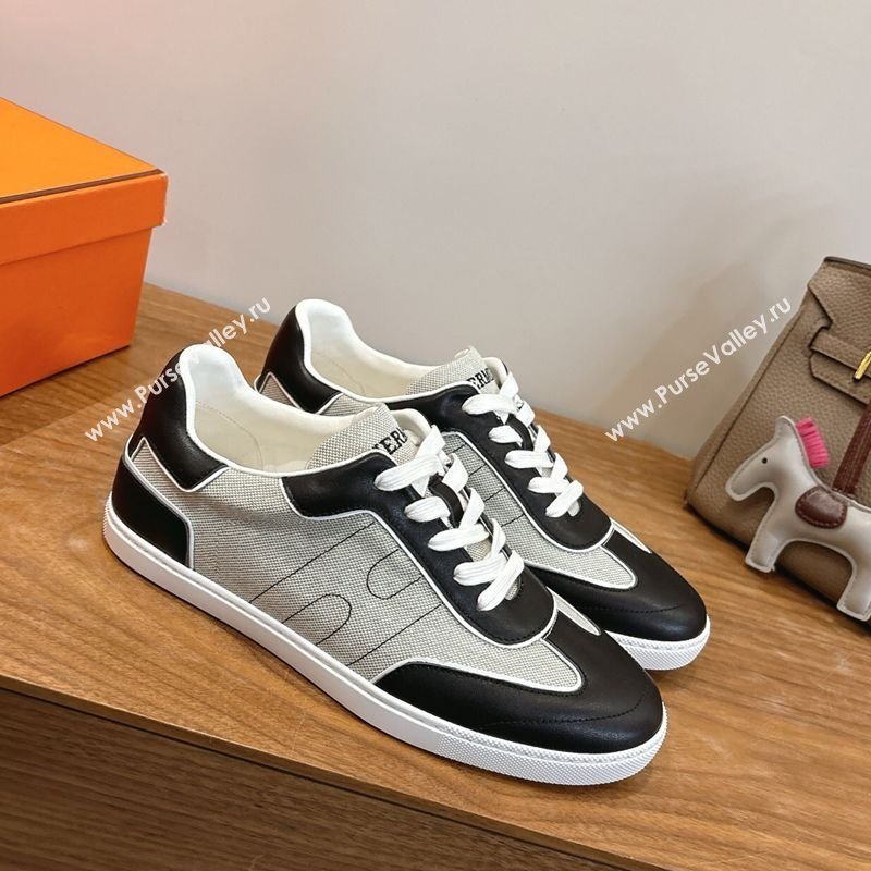 Hermes Match Sneakers in Canvas and Calfskin Leather Grey/Black 2026 H261863 (XC-260304148)