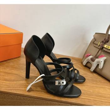 Hermes Lipstick Heel Sandals 10.5cm with Kelly Buckle in Calfskin Leather Black 2026 (XC-260304007)