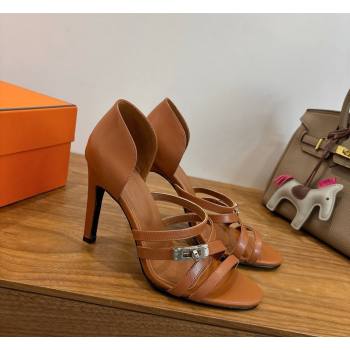 Hermes Lipstick Heel Sandals 10.5cm with Kelly Buckle in Calfskin Leather Brown 2026 (XC-260304008)