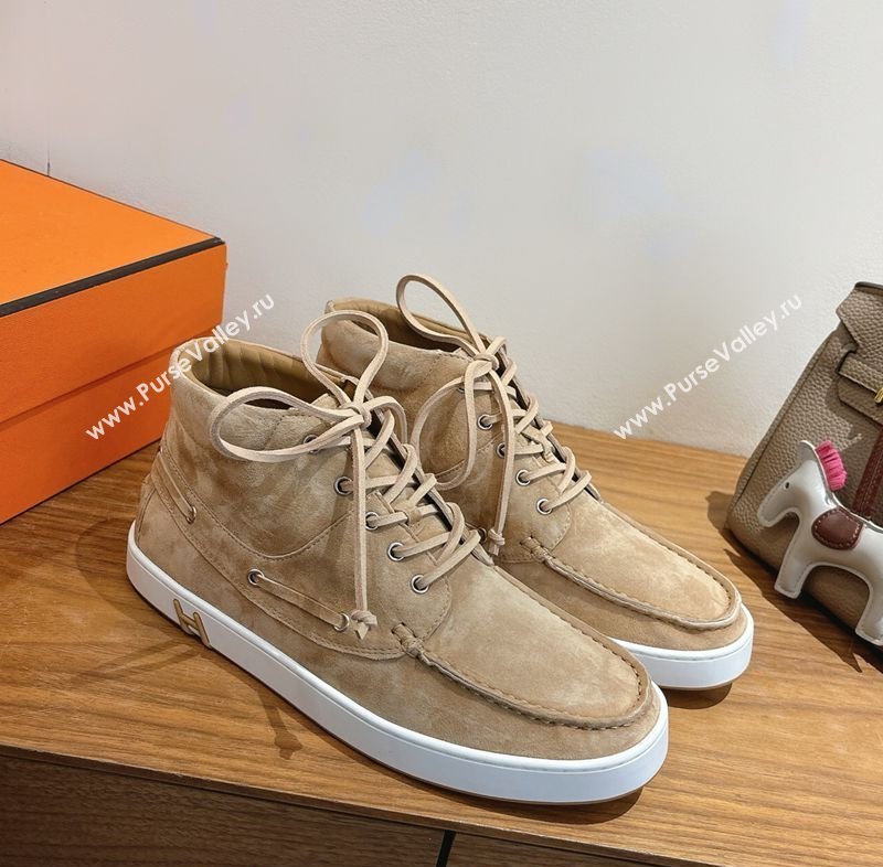 Hermes Suede High top Sneakers Beige1 2026 HS030401 (XC-260304156)