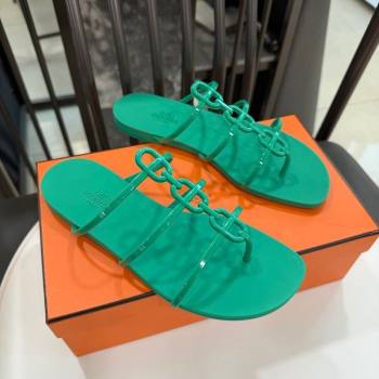 Hermes Mykonos Flat Slides Sandal in TPU with Chaine dAncre Green 2026 (GDX-260304014)
