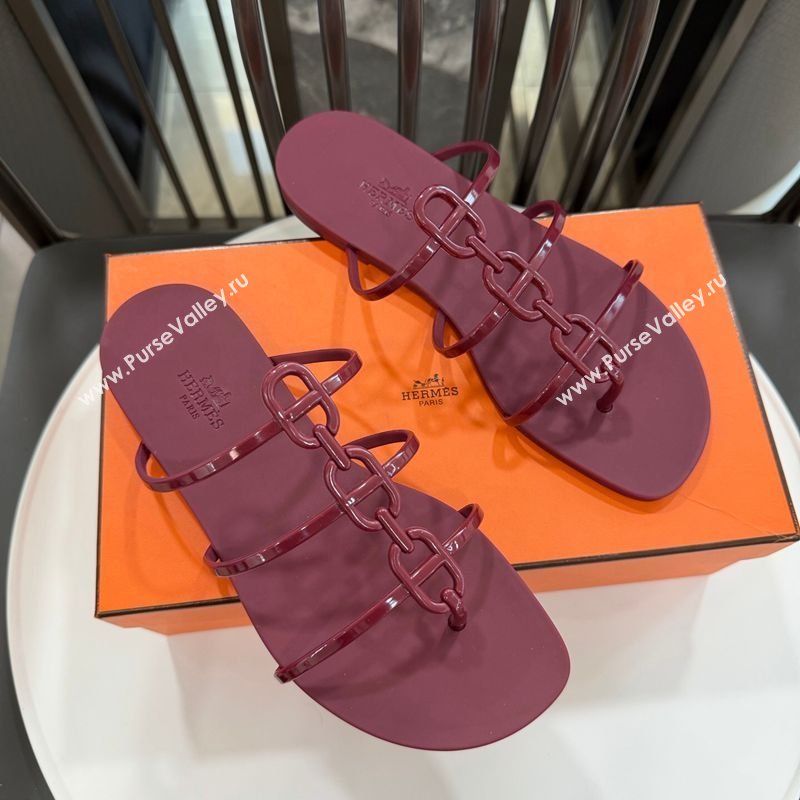 Hermes Mykonos Flat Slides Sandal in TPU with Chaine dAncre Burgundy 2026 (GDX-260304016)