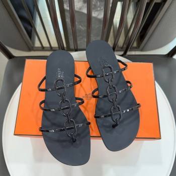 Hermes Mykonos Flat Slides Sandal in TPU with Chaine dAncre Black 2026 (GDX-260304017)