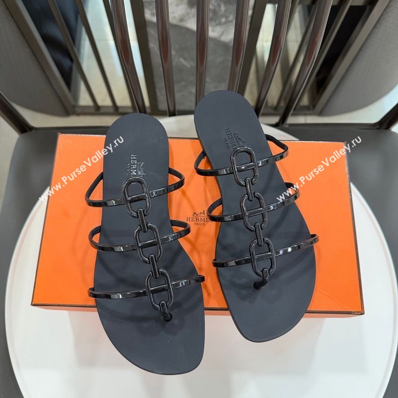 Hermes Mykonos Flat Slides Sandal in TPU with Chaine dAncre Black 2026 (GDX-260304017)