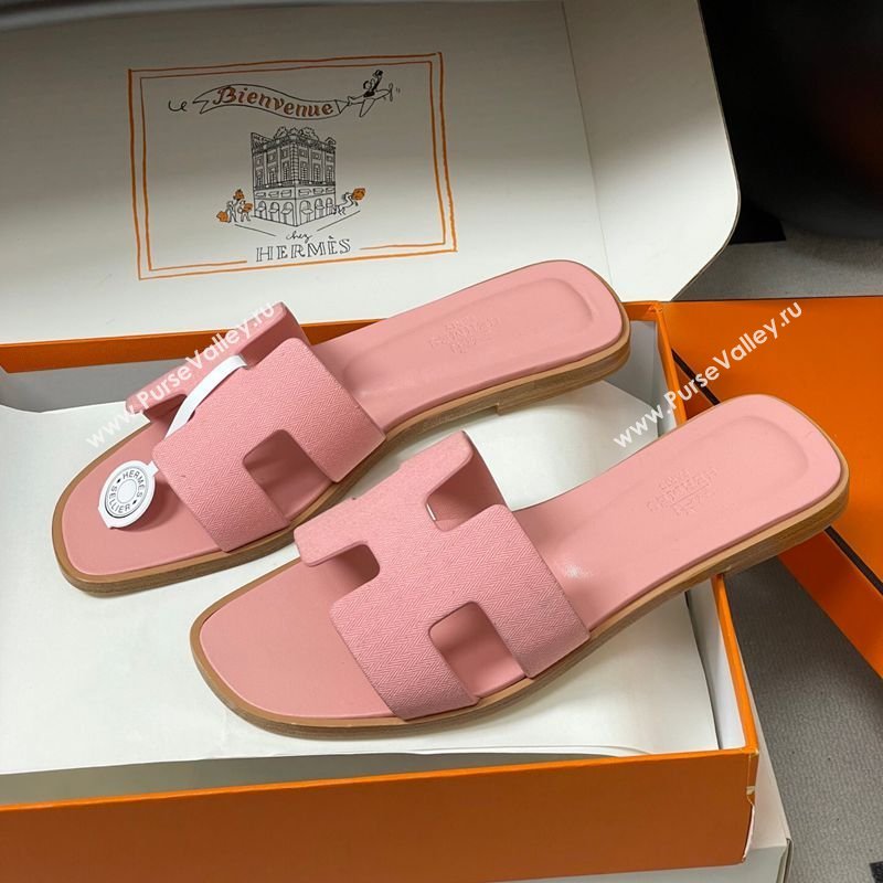 Hermes Oran Classic Flat Slides Sandal in Jacquard Fabric Light Pink 2026 0304 (MD-260304096)