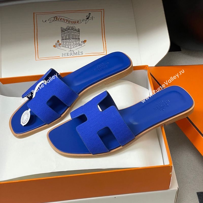 Hermes Oran Classic Flat Slides Sandal in Jacquard Fabric Blue 2 2026 0304 (MD-260304098)