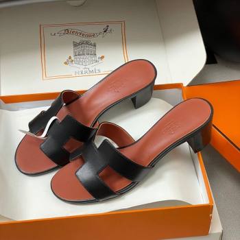 Hermes Oasis Classic Heel Slides Sandal 4.5cm in Smooth Leather Black 2026 0304 (MD-260304107)