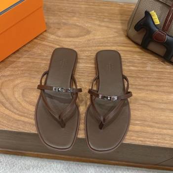 Hermes Miss Flat Slides Thong Sandal in Calfskin Leather with Kelly Buckle Grey 2026 (XC-260304019)