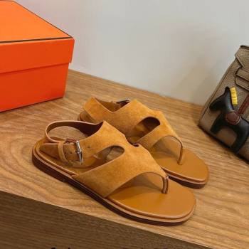 Hermes Karen Flat Thong Sandals in Suede Brown 2026 (XC-260304011)
