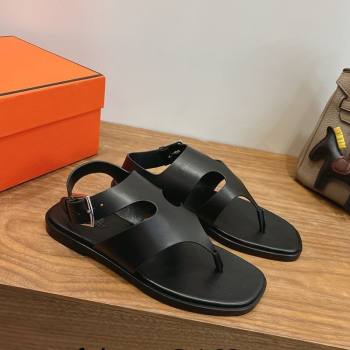 Hermes Karen Flat Thong Sandals in Calfskin Leather Black 2026 (XC-260304012)