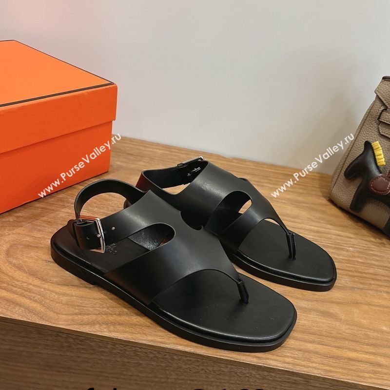 Hermes Karen Flat Thong Sandals in Calfskin Leather Black 2026 (XC-260304012)