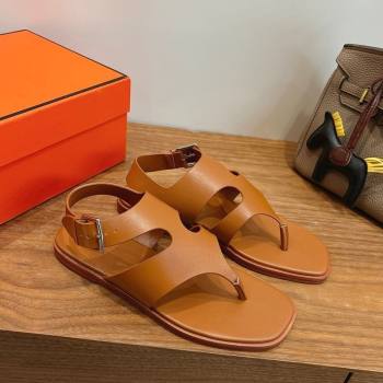 Hermes Karen Flat Thong Sandals in Calfskin Leather Brown 2026 (XC-260304013)