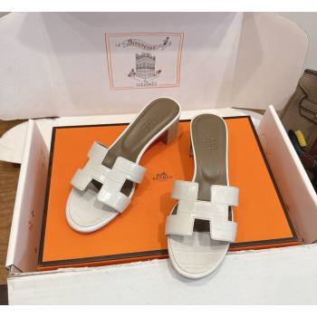 Hermes Oasis Classic Heel Slides Sandal 4.5cm in Crocodile Embossed Leather White 06 2026 0304 (XC-260304036)