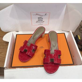 Hermes Oasis Classic Heel Slides Sandal 4.5cm in Crocodile Embossed Leather Red 2026 0304 (XC-260304040)