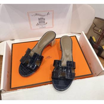 Hermes Oasis Classic Heel Slides Sandal 4.5cm in Crocodile Embossed Leather Indigo Blue 2026 0304 (XC-260304041)