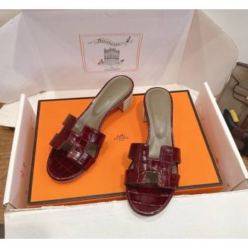 Hermes Oasis Classic Heel Slides Sandal 4.5cm in Crocodile Embossed Leather Burgundy 12 2026 0304 (XC-260304042)