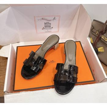 Hermes Oasis Classic Heel Slides Sandal 4.5cm in Crocodile Embossed Leather Black 21 2026 0304 (XC-260304051)