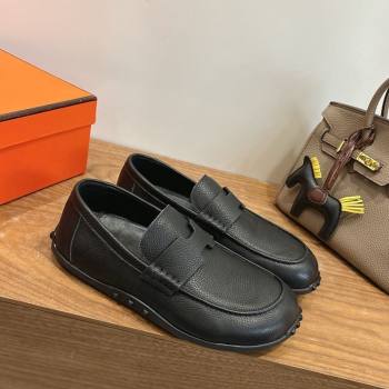 Hermes Lazy Loafers in Grained Leather H090805 Black 2025 (XC-260304109)