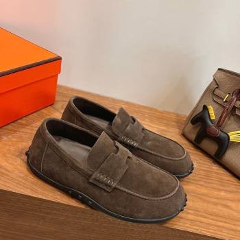 Hermes Lazy Loafers in Suede H090805 Dark Brown 2025 (XC-260304110)