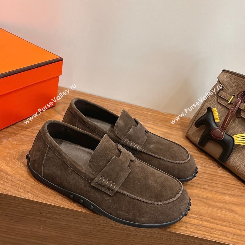 Hermes Lazy Loafers in Suede H090805 Dark Brown 2025 (XC-260304110)
