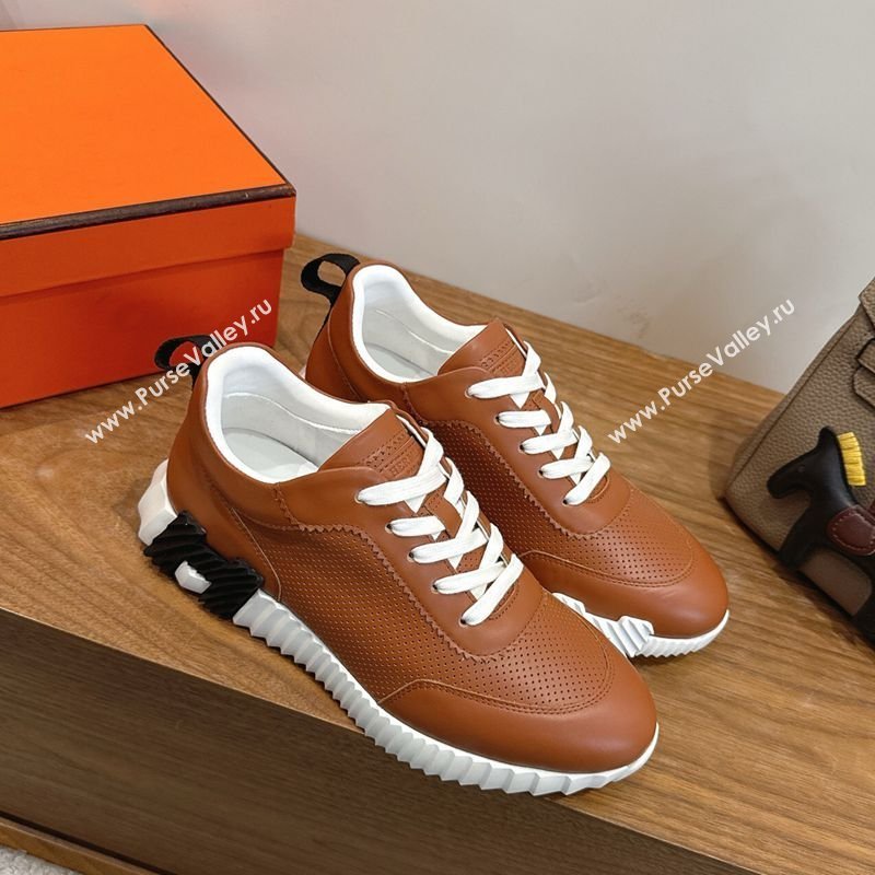 Hermes Bouncing Sneakers in Perforated Calfskin Leather Tan Brown 2026 H261013 (XC-260304120)