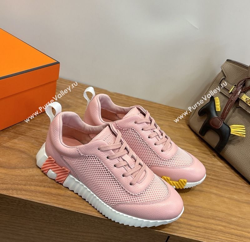 Hermes Bouncing Sneakers in Graphic Mesh and Grained Calfskin Leather Pink 2026 0304 (XC-260304126)