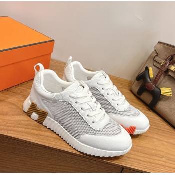Hermes Bouncing Sneakers in Graphic Mesh and White Grained Calfskin Leather Grey 2026 0304 (XC-260304127)