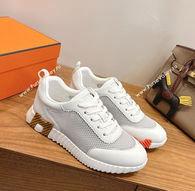 Hermes Bouncing Sneakers in Graphic Mesh and White Grained Calfskin Leather Grey 2026 0304 (XC-260304127)