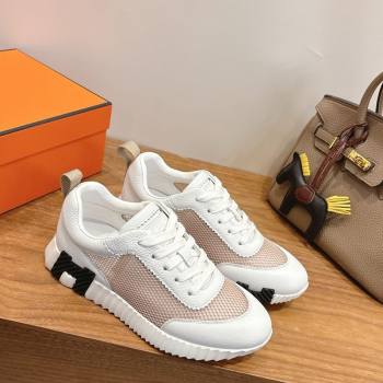 Hermes Bouncing Sneakers in Graphic Mesh and White Grained Calfskin Leather Beige 2026 0304 (XC-260304129)
