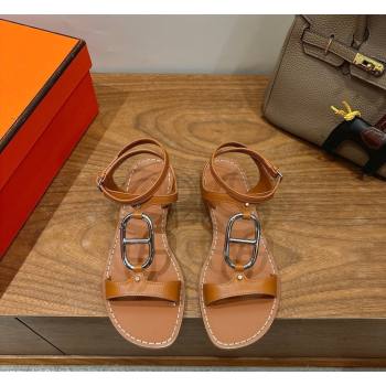 Hermes Marinella Flat Sandals in Calfskin Leather with Chaine dAncre Buckle Brown 2026 (XC-260304001)