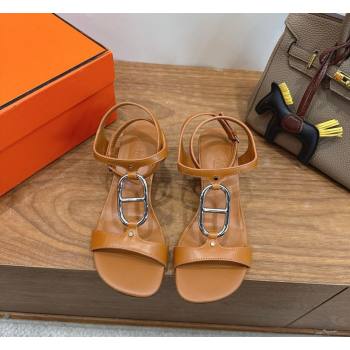 Hermes Marinella Heel Sandals 5cm in Calfskin Leather with Chaine dAncre Buckle Brown 2026 (XC-260304004)