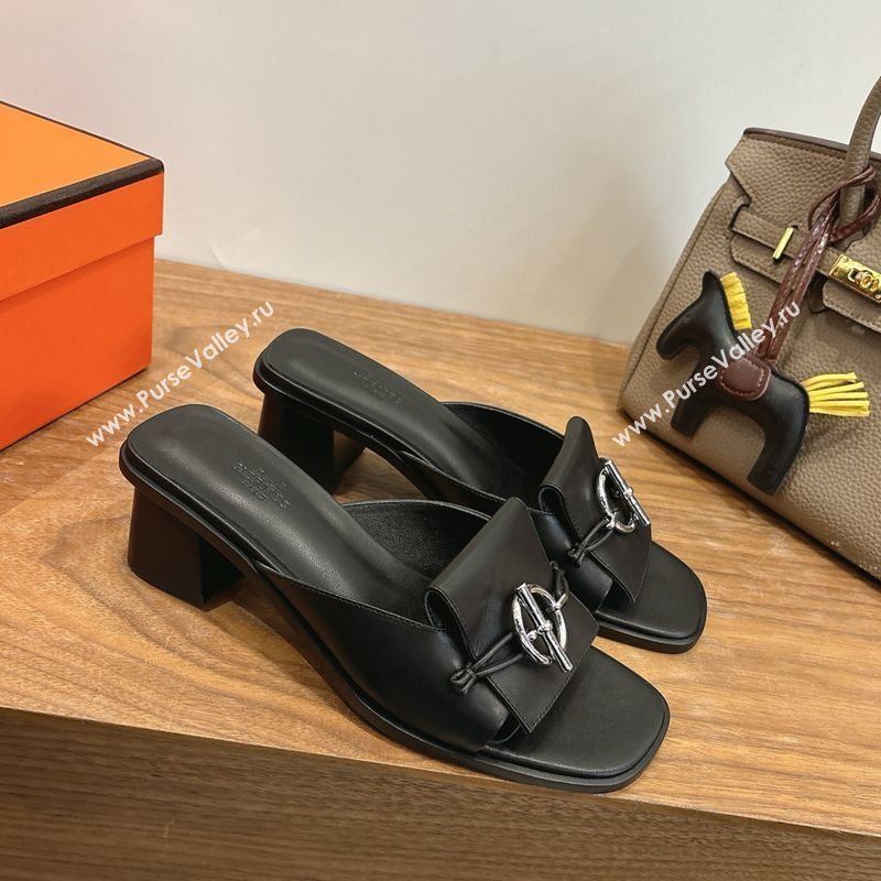 Hermes Heel Slides Sandal 4.5cm in Calfskin Leather with Buckle Black 2026 HS030401 (XC-260304029)
