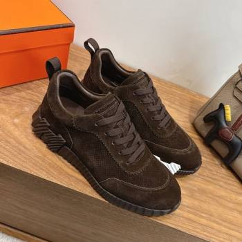 Hermes Bouncing Sneakers in Perforated Suede Dark Brown 2026 H261013 (XC-260304113)