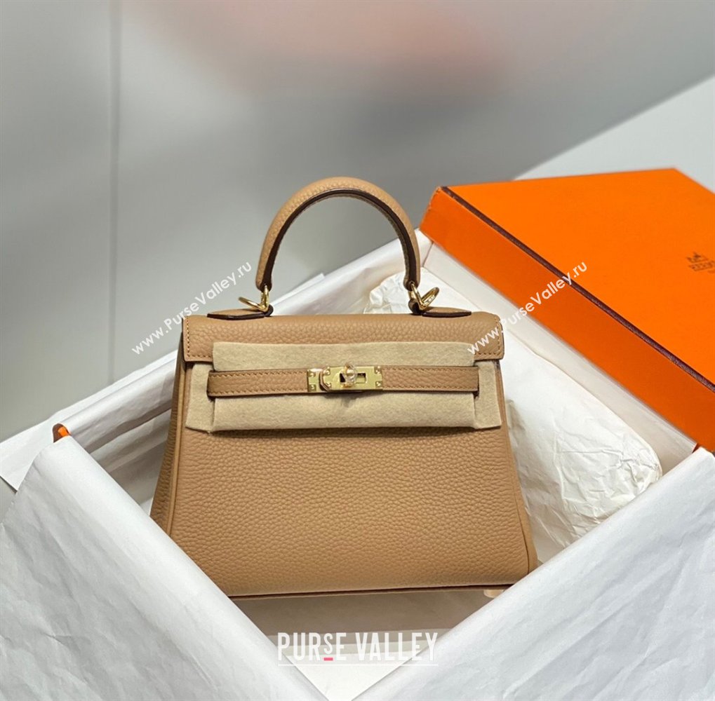 Hermes Kelly Mini Bag 20cm in Togo Calfskin Milky Tea Beige 2023 (FL-231021010)