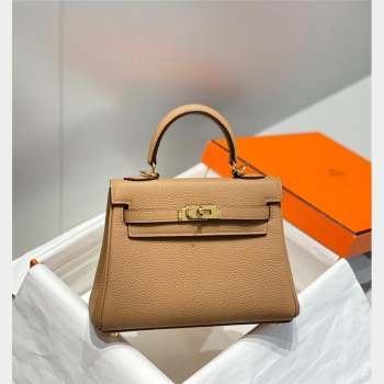 Hermes Kelly Mini Bag 20cm in Togo Calfskin Milky Tea Beige 2023 (FL-231021010)