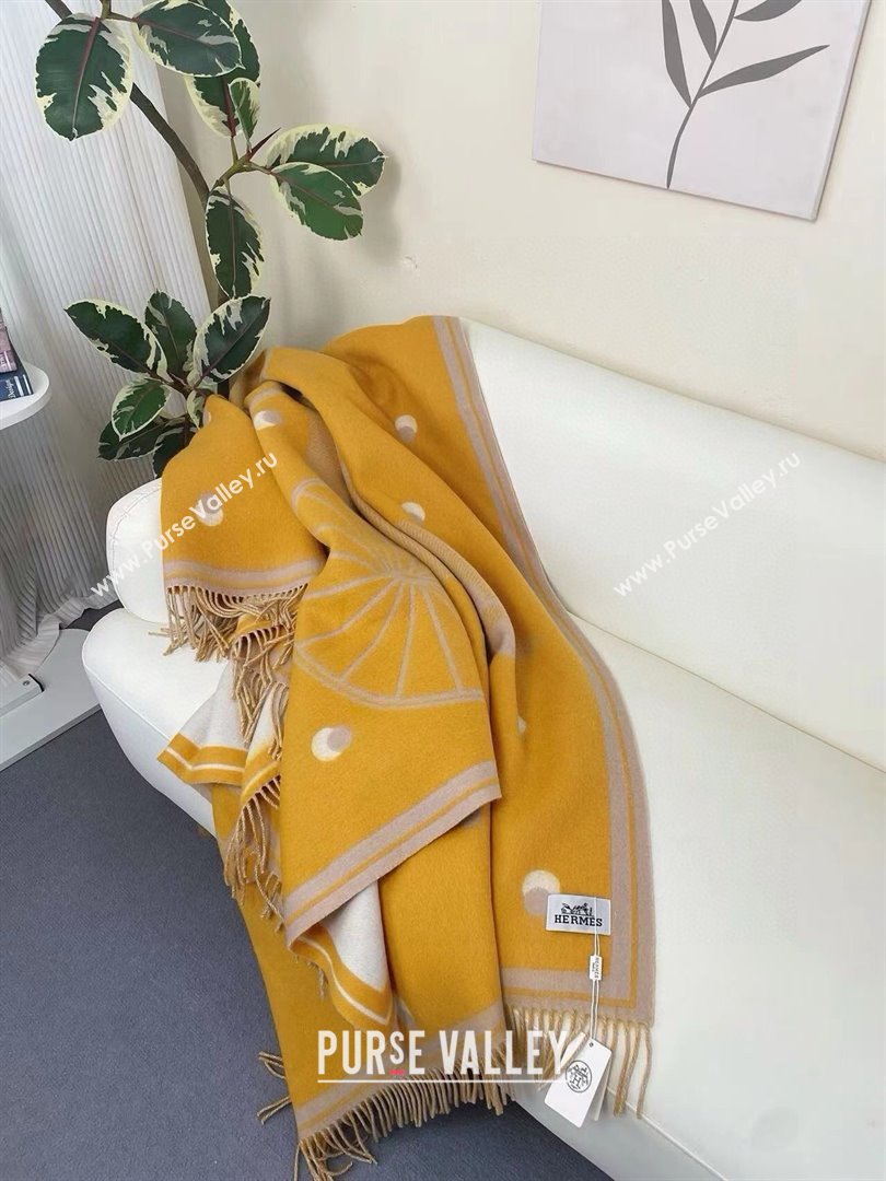 Hermes Cheval Cabriolet Wool Cashmere Blanket 145x195cm Yellow 2024 (A-241021009)