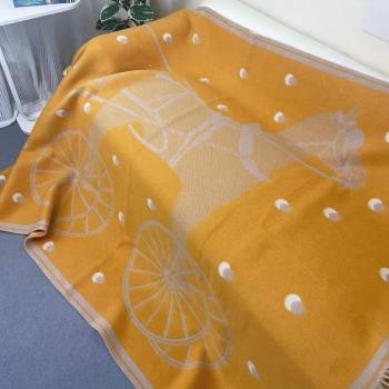 Hermes Cheval Cabriolet Wool Cashmere Blanket 145x195cm Yellow 2024 (A-241021009)