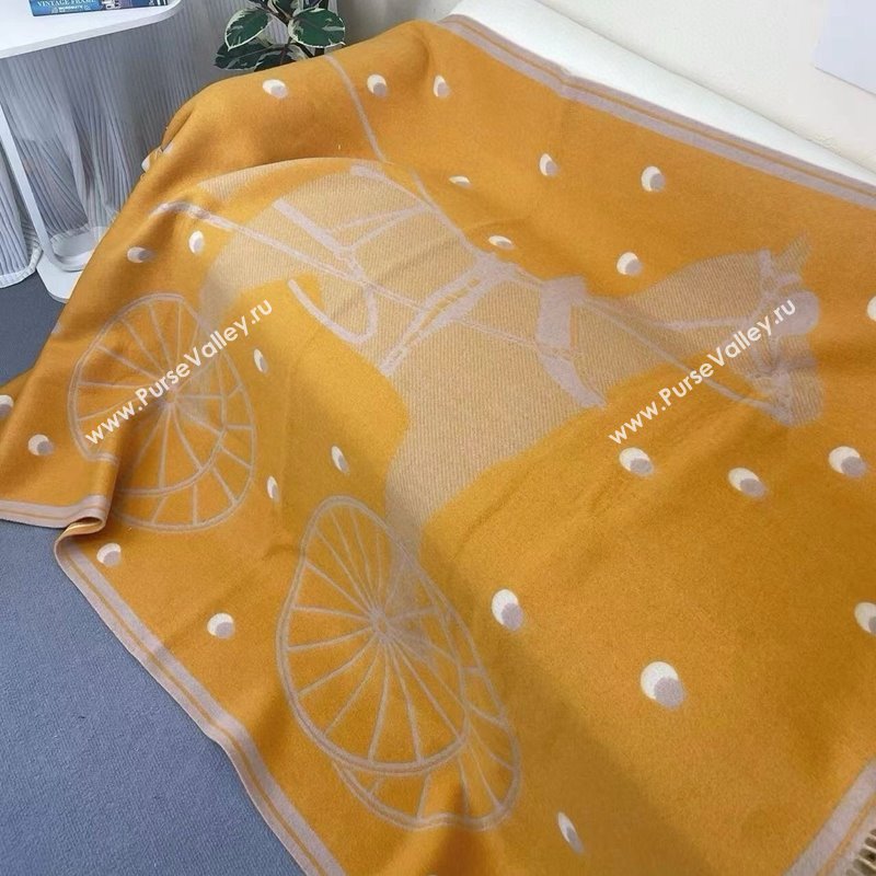 Hermes Cheval Cabriolet Wool Cashmere Blanket 145x195cm Yellow 2024 (A-241021009)