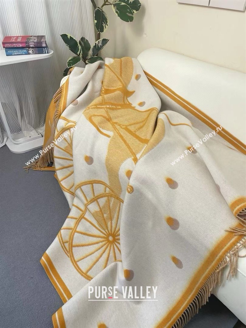 Hermes Cheval Cabriolet Wool Cashmere Blanket 145x195cm Yellow 2024 (A-241021009)