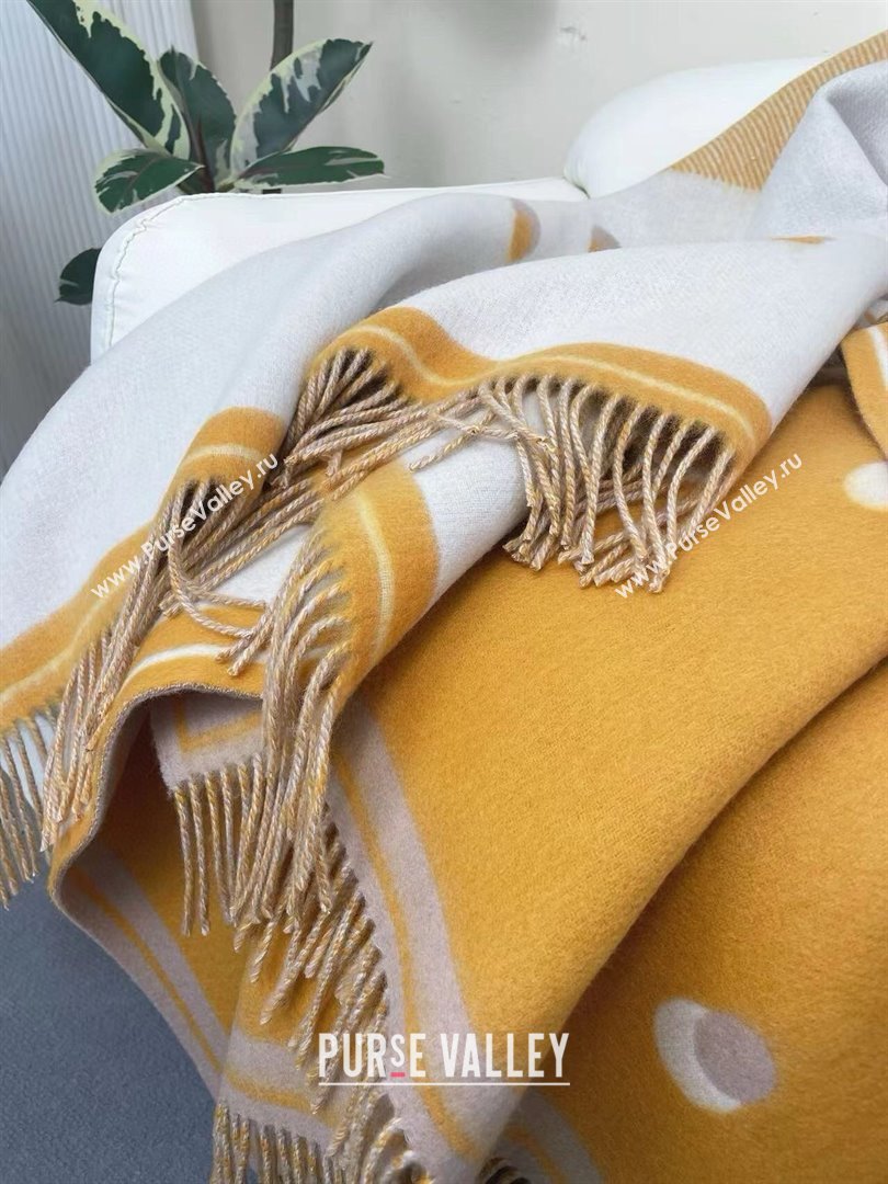 Hermes Cheval Cabriolet Wool Cashmere Blanket 145x195cm Yellow 2024 (A-241021009)