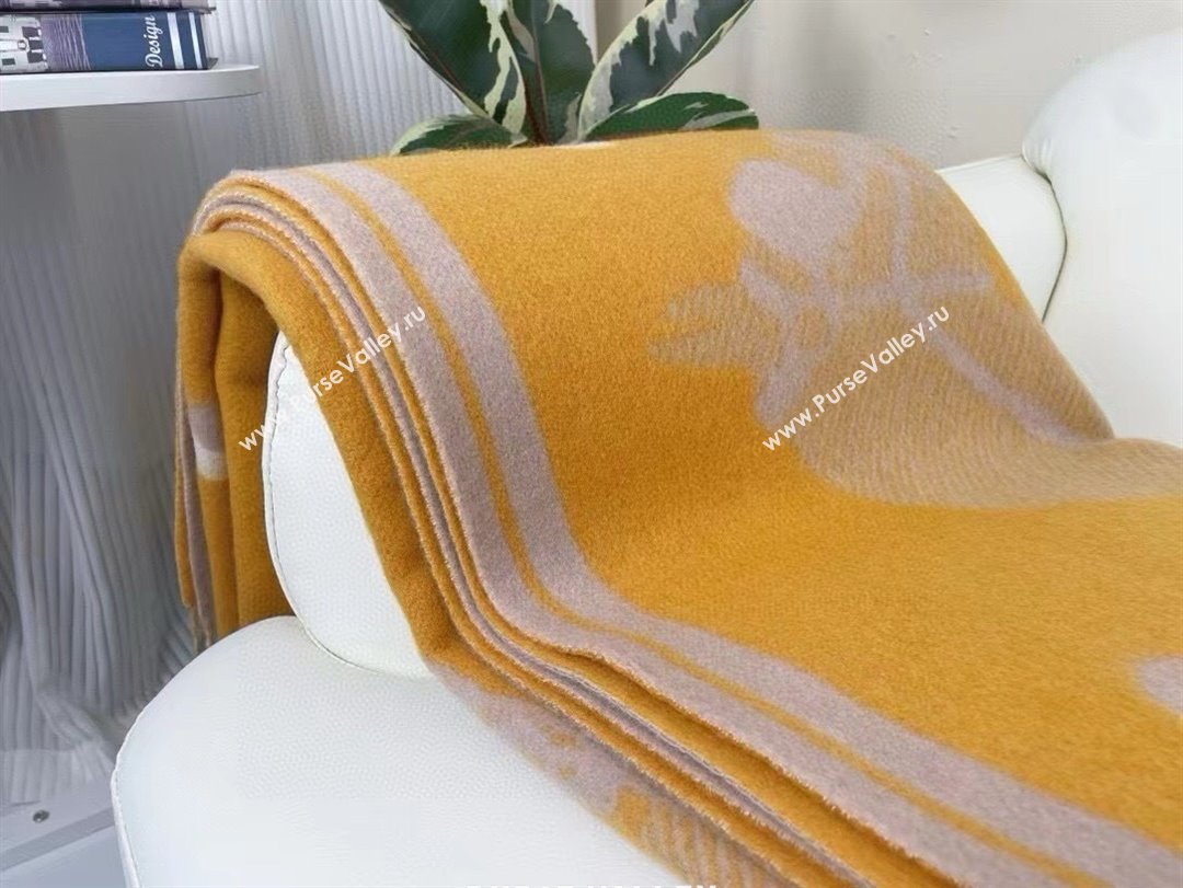 Hermes Cheval Cabriolet Wool Cashmere Blanket 145x195cm Yellow 2024 (A-241021009)