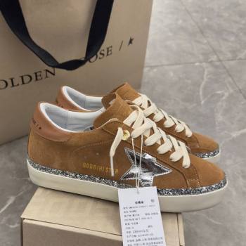 Golden Goose Womens Hi Star Sneakers in brown suede with silver leather star and leather heel tab 2025 0429 (MD-250429055)
