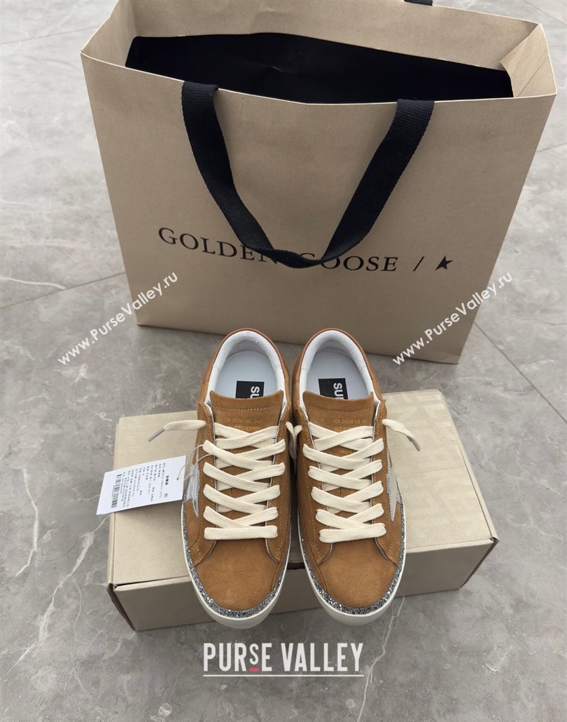 Golden Goose Womens Hi Star Sneakers in brown suede with silver leather star and leather heel tab 2025 0429 (MD-250429055)