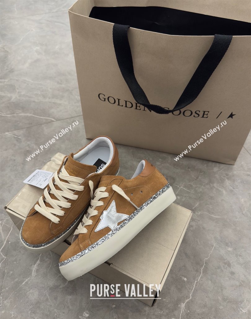 Golden Goose Womens Hi Star Sneakers in brown suede with silver leather star and leather heel tab 2025 0429 (MD-250429055)