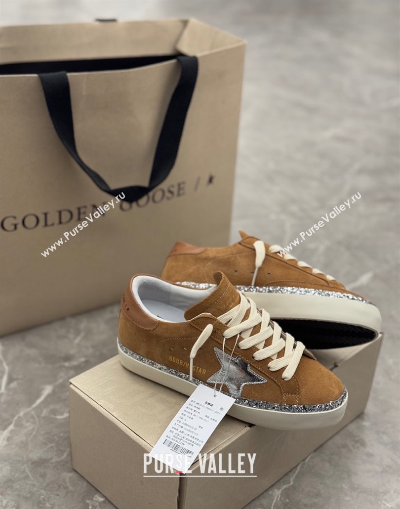 Golden Goose Womens Hi Star Sneakers in brown suede with silver leather star and leather heel tab 2025 0429 (MD-250429055)