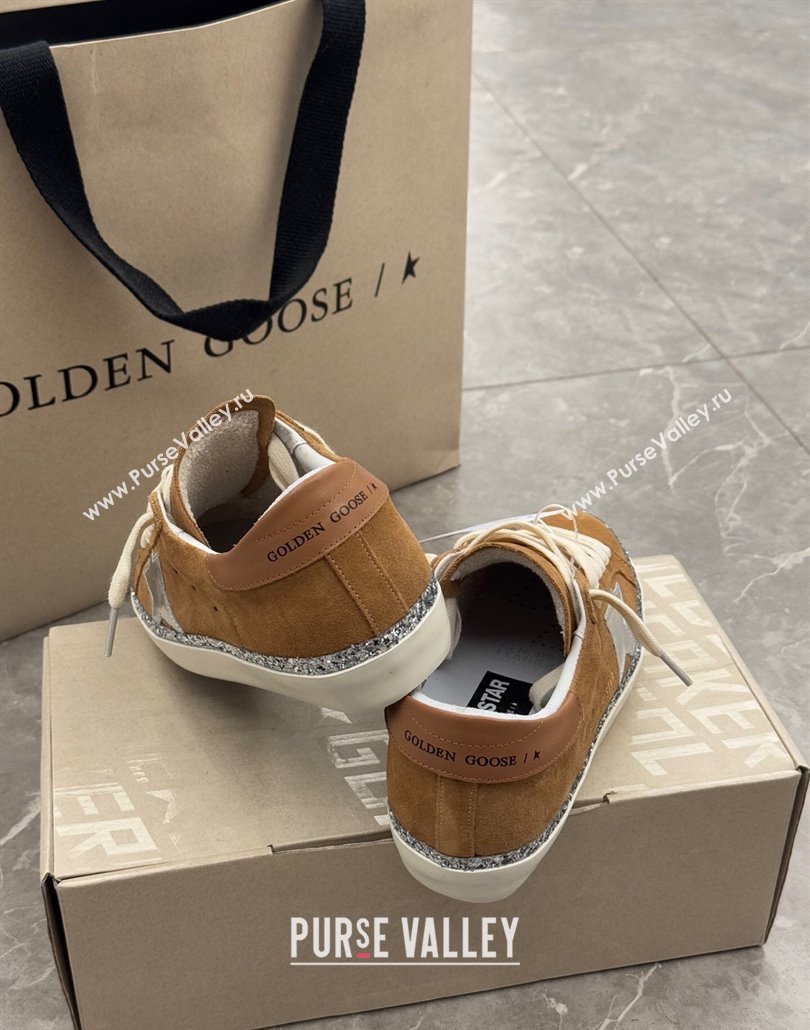 Golden Goose Womens Hi Star Sneakers in brown suede with silver leather star and leather heel tab 2025 0429 (MD-250429055)