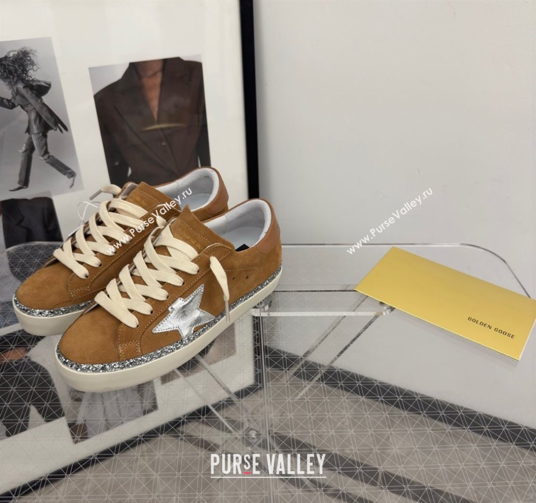 Golden Goose Womens Hi Star Sneakers in brown suede with silver leather star and leather heel tab 2025 0429 (MD-250429055)