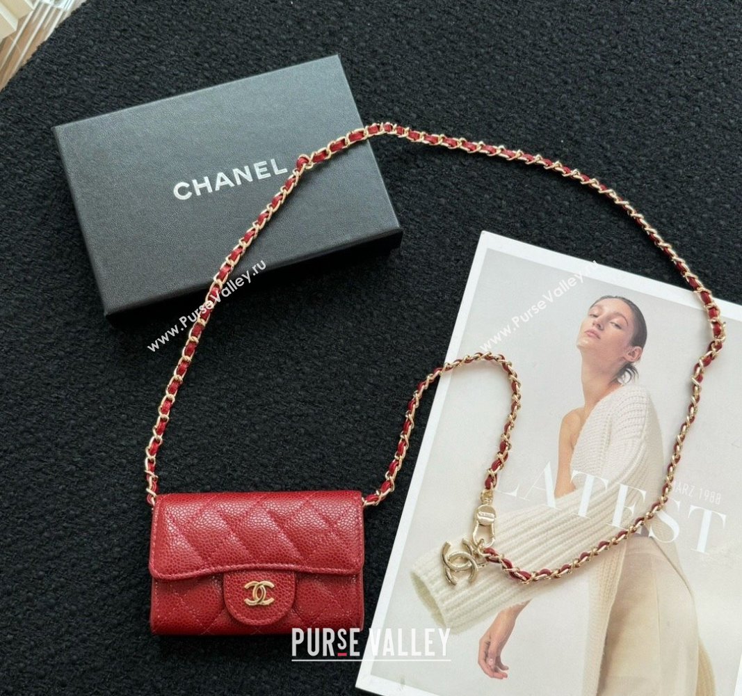 Chanel Grained Calfskin Clutch with Chain Mini Bag Red 2024 0617 (HY-240617136)