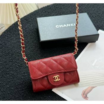 Chanel Grained Calfskin Clutch with Chain Mini Bag Red 2024 0617 (HY-240617136)